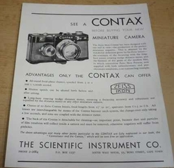 Starý reklamní leták - CONTAX. Miniature camera